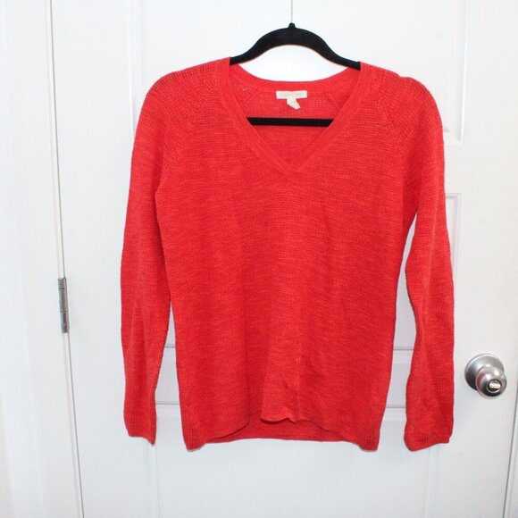 Eileen Fisher Size Small Organic Linen Blend Size Small Red Long Sleeve V neck - Picture 1 of 3